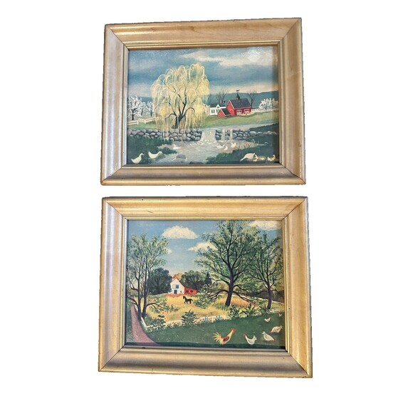 Vintage Farm Landscape Barn Pictures Prints 10x12 Framed Set Doris Lee Primitive